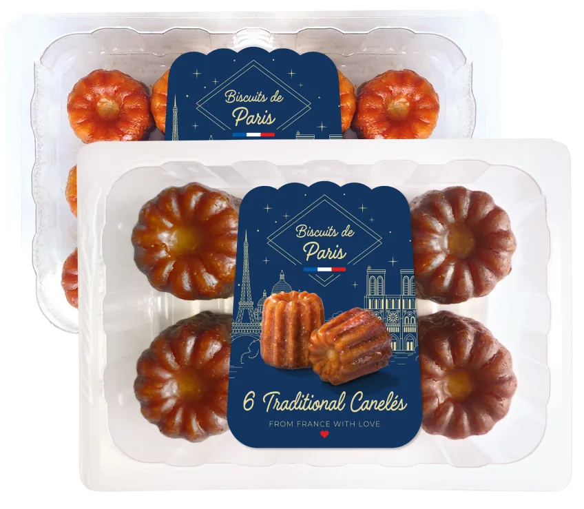 Trays of 12 mini and 6 traditional canelés